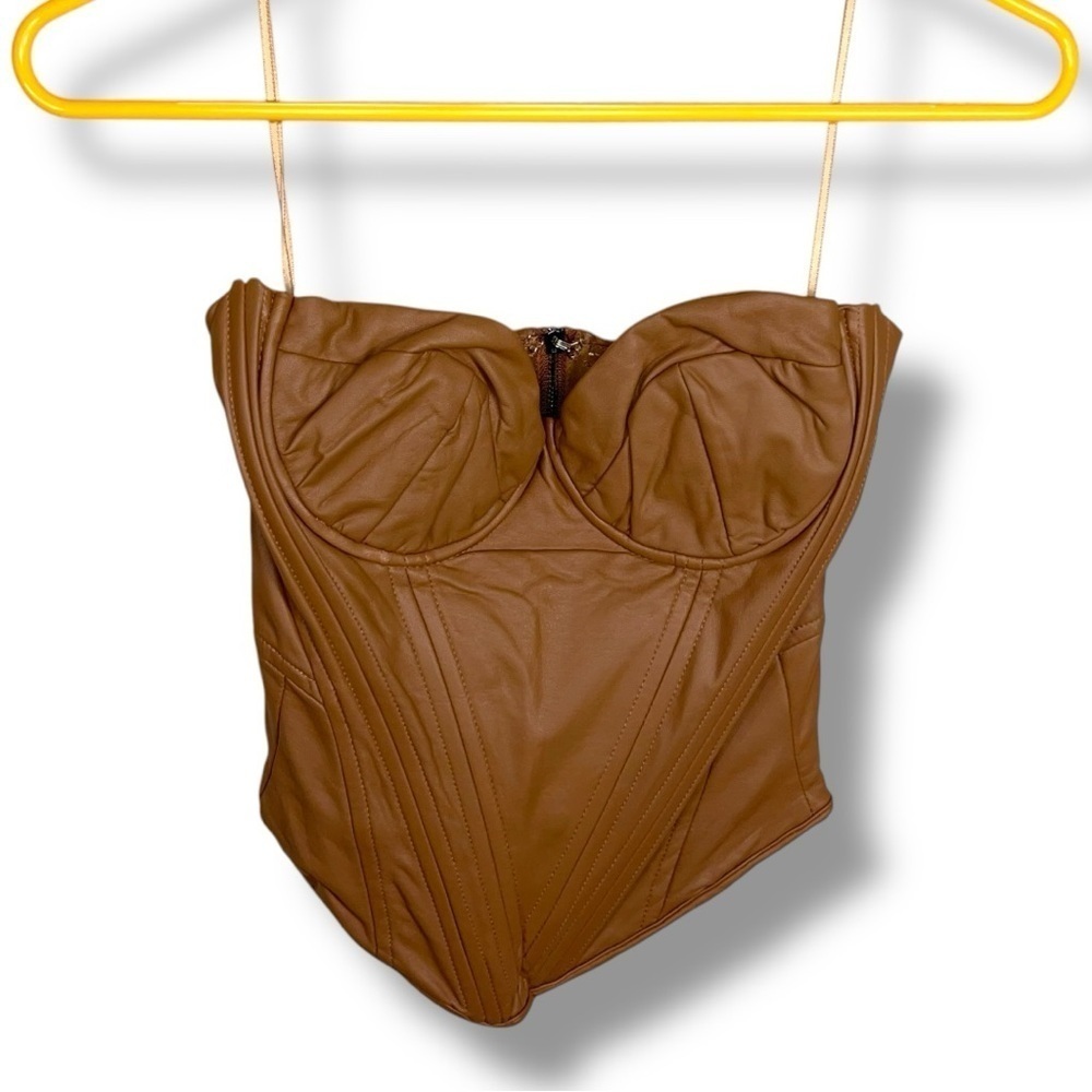 New XS Juniors Fashion Nova Tan Faux Leather Corset Top Stretch Underwire